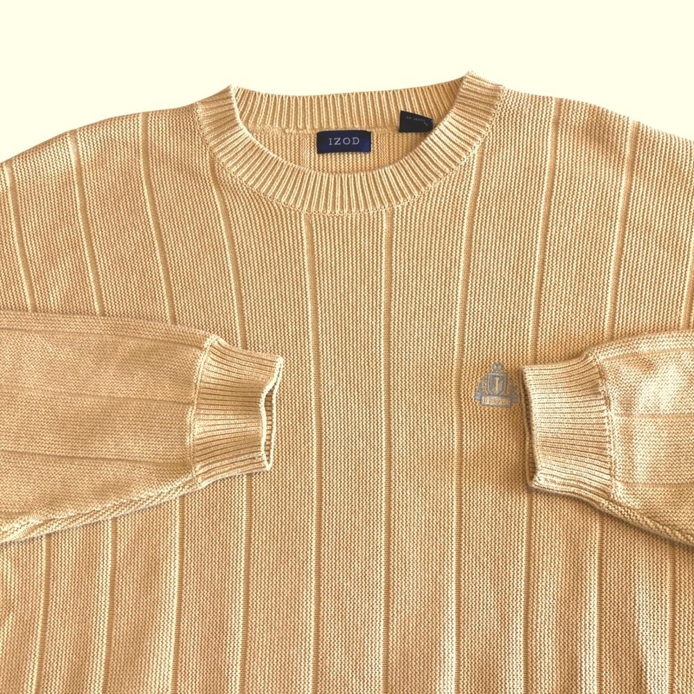IZOD Sweater Men XL Yellow Ribbed Knit Crewneck 100% Cotton Long Sleeve Pullover